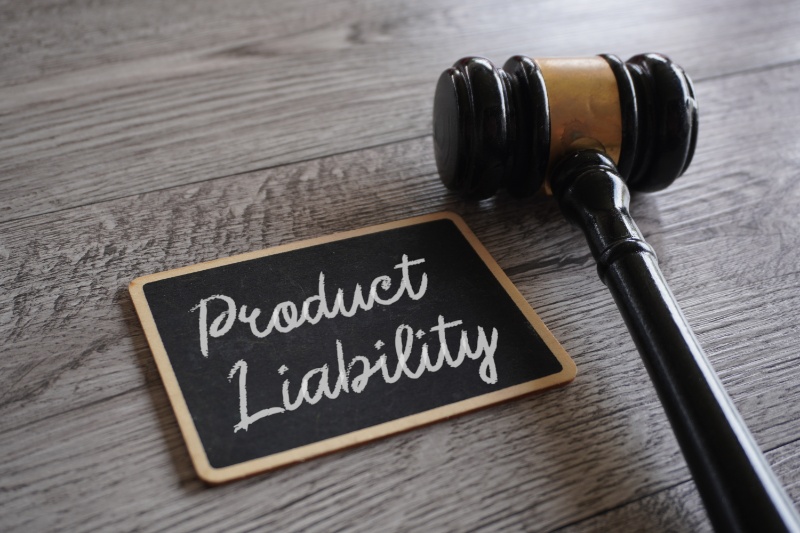 Gavel next to product liability sign